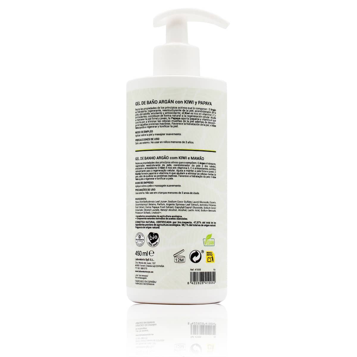 Gel de ducha Argán, Kiwi y Papaya 450ML Labnatur Bio